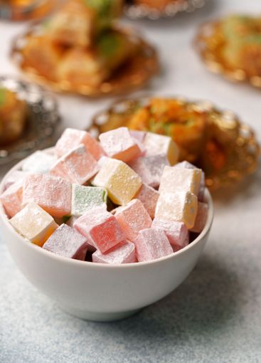 Colorful confectionery in a bowl with traditional sweets...