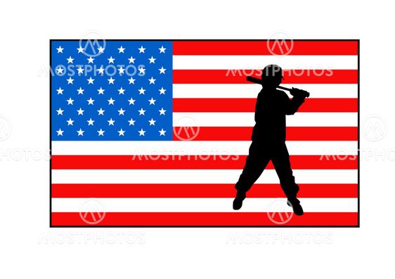 American flag and baseball player