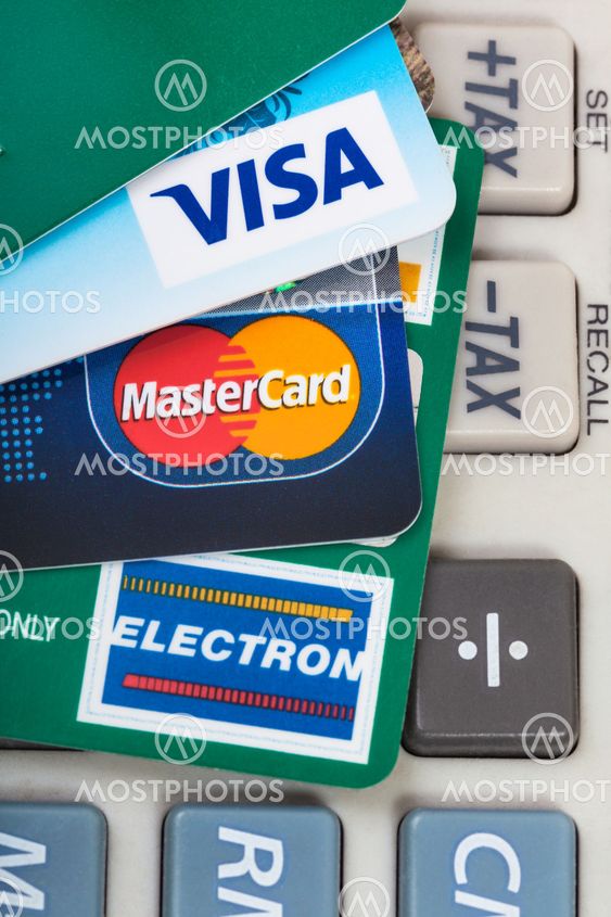 credit cards on tax calculator keypad