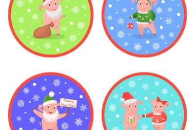 Holiday New Year Pig Colored Round Images Vector