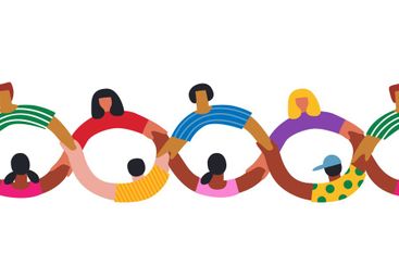 Diverse people group holding hands together 