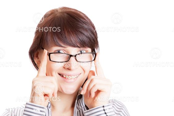 Smiling girl with braked