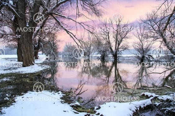 Winter landscape river Zagyva