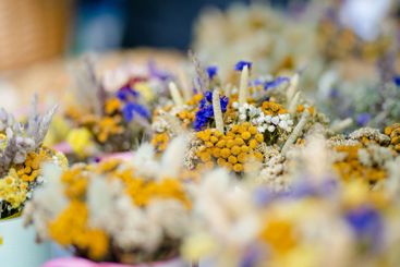 Traditional Lithuanian Easter palms known as verbos sold...