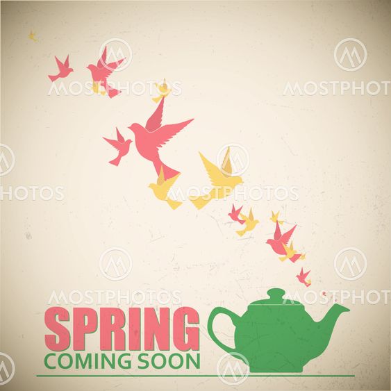 Abstract vector illustration of teapot and birds.