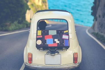 Small Vintage Car On Italian Coast
