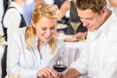 Catering company event young colleagues eat