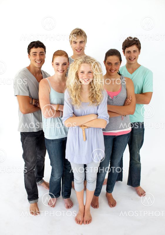 Confident teenagers standing in front of the camera