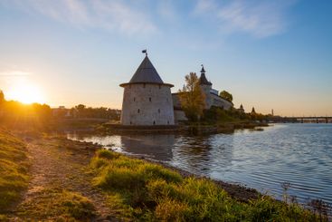 October evening near the ancient Pskov Kremlin
