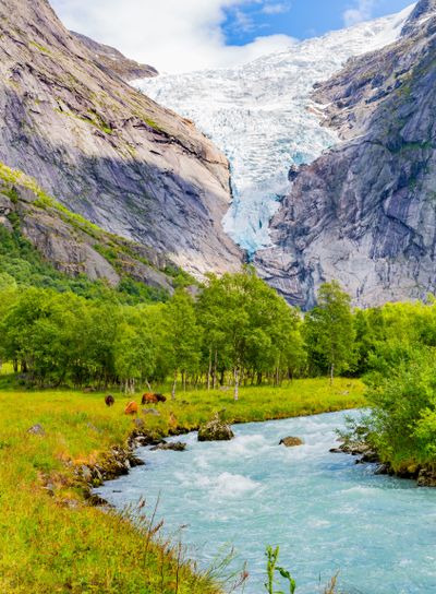 Landscape with river near Briksdalsbreen glacier