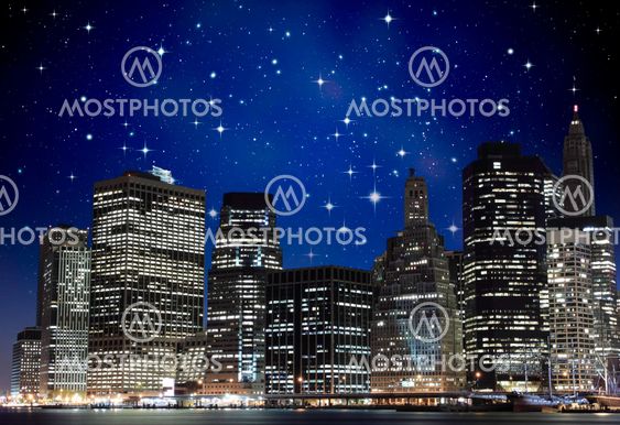 Starry Night over New York Skyscrapers