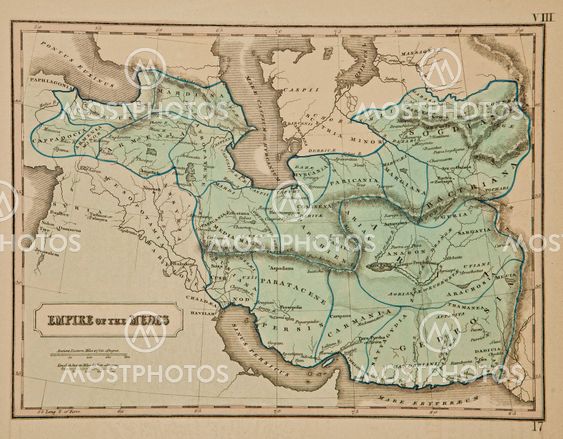 Empire of the Medes. Ancient map of the world . Published by George Philip and son at London 1857 and are not subject to copyright.