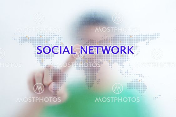 Businessman point finger on social network wording