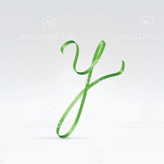 Thin green satin ribbon typeface