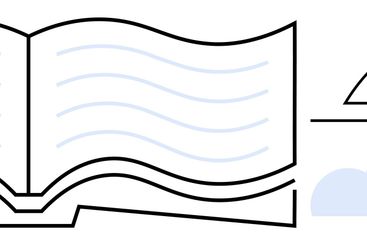 Open book with flowing lines beside minimalist cloud...