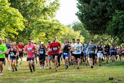 Middle of running race start on grass at Sunken Meadow...