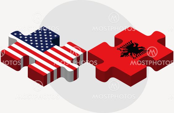 USA and Albania Flags in puzzle