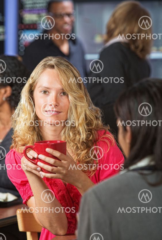 Cute Woman with Red Mug
