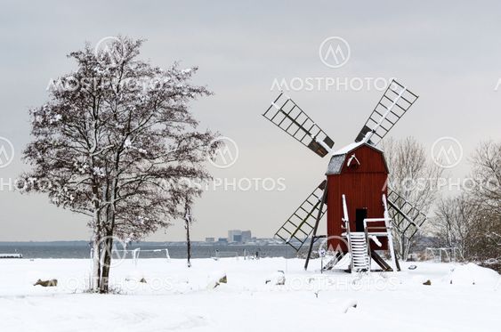 Old windmill in a winter scenery