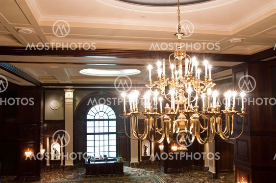 Chandelier Over Marble Lobby