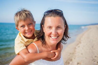 Mother and son at the beach