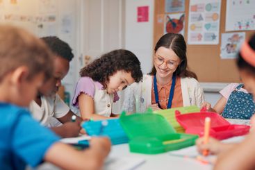 Education, study or writing with students and teacher in...