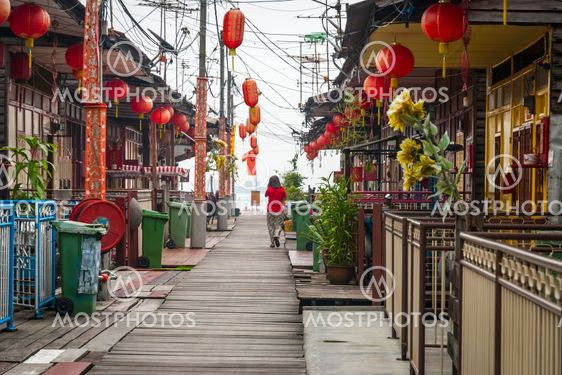 View on bright sidewalk in George town