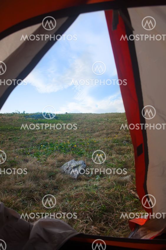 view from doors of tent