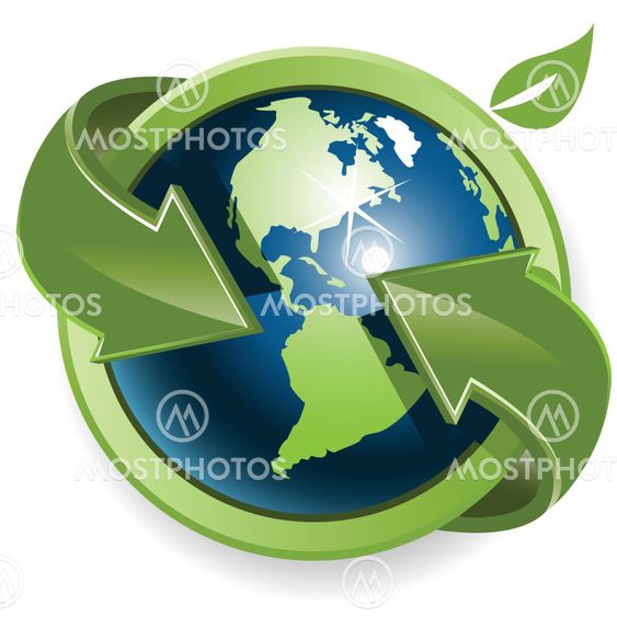globe and green arrows