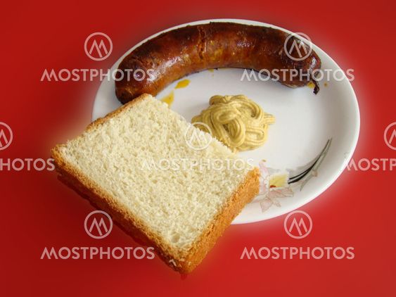 sausage, bread, mustard