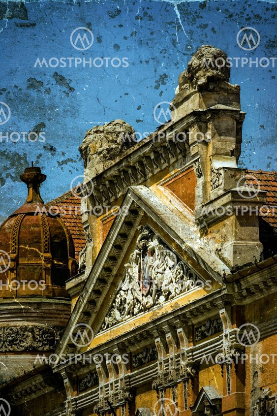 Old postcard of one historical building.Timisoara 14