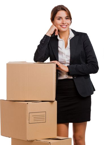 Business woman with card boxes