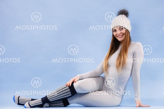 woman in thermal underwear top ang leggings
