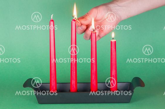 Third of Advent, red candles, lighted
