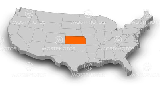 Map - United States, Kansas - 3D-Illustration