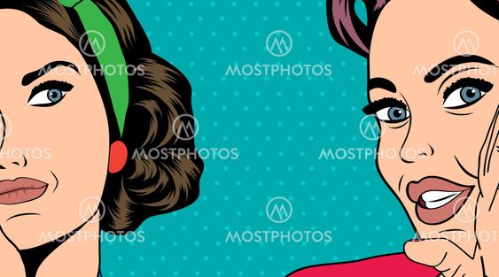 Two pop art girlfriends talking, comic art illustration
