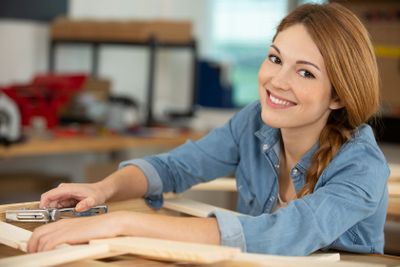 young woman enjoying diy at home