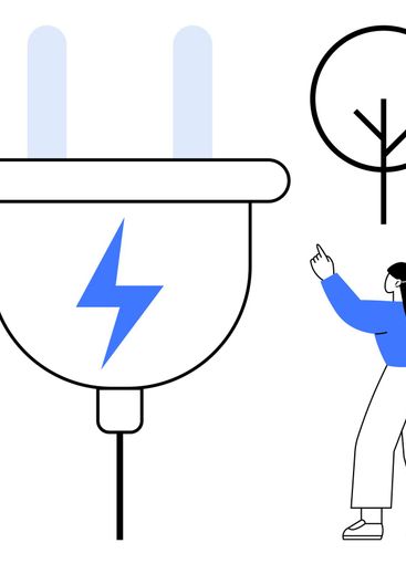 Sustainable energy concept with plug and lightning bolt,...