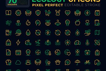 Ecology dark color line ui icons set