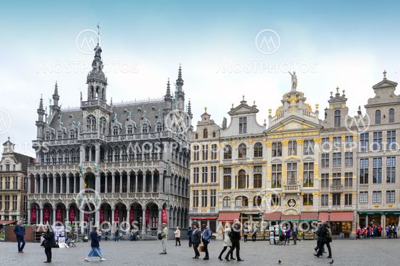 Brussels, Belgium - April 2015: Grand Place, most memorable landmark of Belgium located at central square of Brussels City surrounded by opulent classic buildings and edifices
