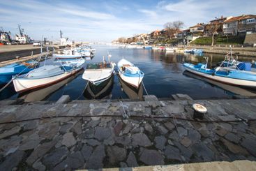 Sunset panorama of the port of Sozopol, Bulgaria