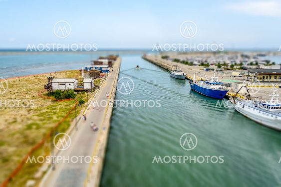 Waterfront of Pescara, Italy. Tilt-shift effect applied