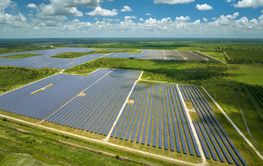 Aerial view of big sustainable electric power plant with...