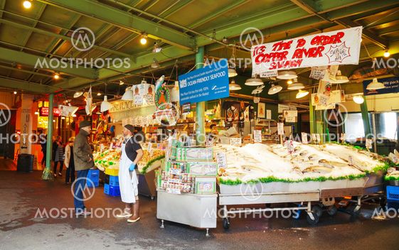 Stand at famous Pike Place market in Seattle