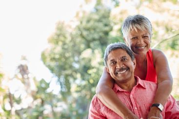 Love, senior couple and hug outdoor for loyalty,...