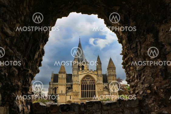 Rochester Cathedral through the Castles walls