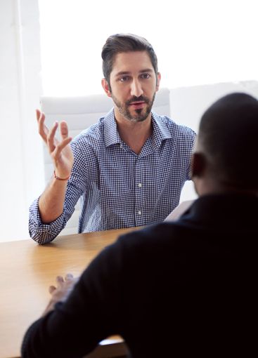 Meeting, hiring and business men for interview, job...