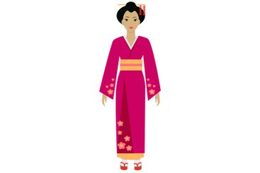 Traditional Japanese Woman Wearing a Kimono in Bright...