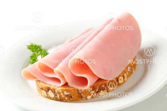 Bread with sliced ham