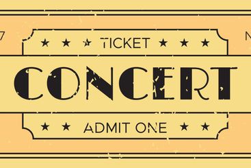 Close up of a vintage style concert ticket showing the...